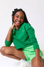 Girls Raw Hem Cropped Crew in Camper Green