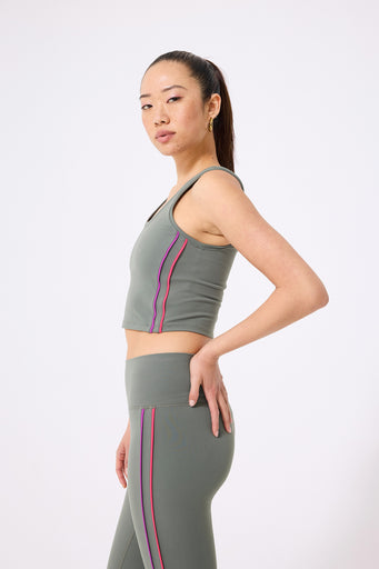 TLC Piping Crop Top in Moss