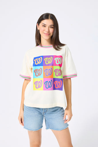 Nationals Vintage Tee in Neon Logos