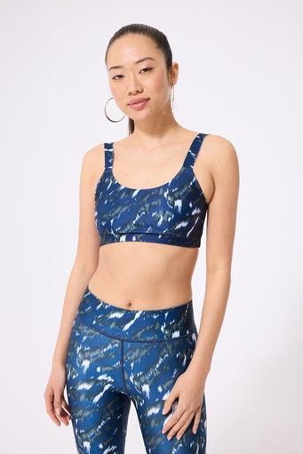 Hi-Shine Scoop Neck Bra in Navy Painted Leopard