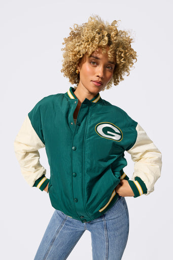 Packers Bomber Jacket in Green and Sugar Swizzle