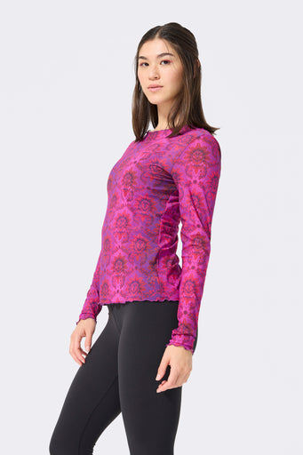 Mesh Lettuce Edge Long Sleeve in Ruby Damask