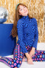 Mesh Mock Neck in Cobalt and Navy Wave