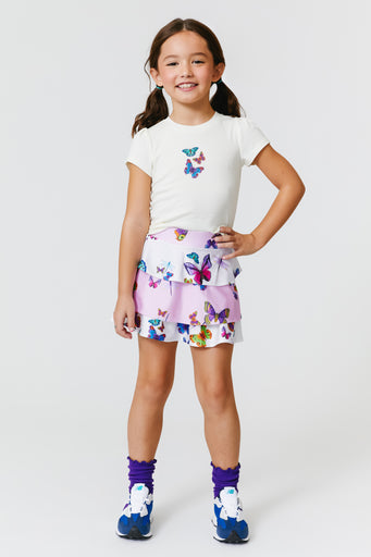 Girls Tiered Skirt in Neon Butterflies