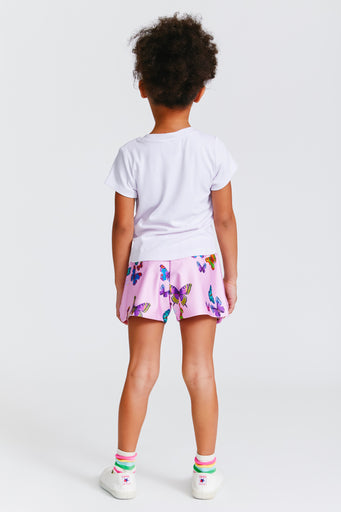 Girls Gym Shorts in Pink Neon Butterflies